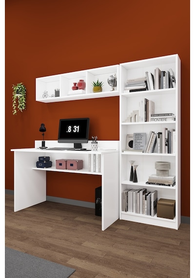 Asra Trend Çalışma Masası Seti ÇMT001 %100 MDF Kitaplıklı Raflı Ofis Takımı Beyaz Asra Trend Çalışma Masası Seti ÇMT001 %100 MDF Kitaplıklı Raflı Ofis Takımı Beyaz