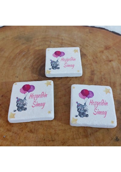 Taş Magnet Balonlu Fil Bebek Magneti 4,5x4,5 kare(30 Adet)