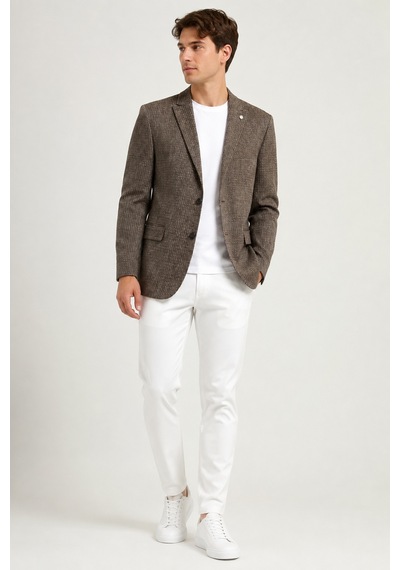 Bihan Store Erkek Ekose Model Çift Yırtmaç Tek Ceket 6 Drop 72105-kahve 8