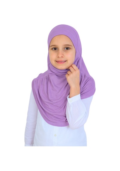 Modish Group Kız Çocuk Hazır Başörtüsü Pratik Penye Şal Tesettür Giyim Açık Lila