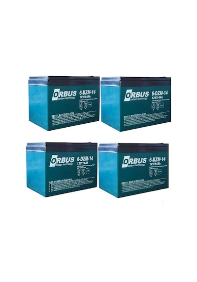 Orbus 12v 14amper 12v 14ah 4'lü Paket Deep Cycle - Derin Döngülü Elekrikli Bisiklet Akü E-bike Aküsü Ebatlar: 150x97x95