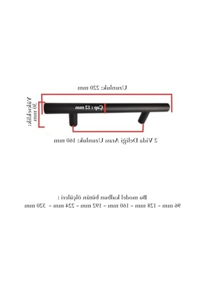Mat Siyah Paslanmaz Metal Kulp, Farklı Uzunluk Seçenekleri İle A.Ağaç