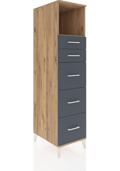Kronos Dolap Tek Raflı 5 Çekmeceli 44x59x182 Çam-antrasit Atlas Çam