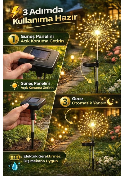 Güneş Enerjili Led Bahçe Işığı Su Geçirmez Dekoratif Yıldız Çiçek Aydınlatma 1 Adet Diğer