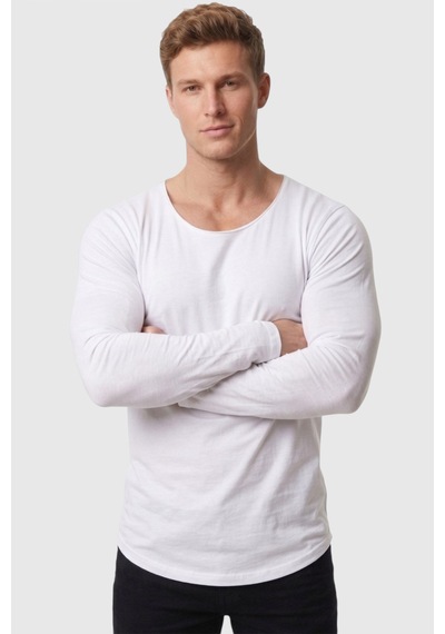 Rizzup Erkek Beyaz %95 Pamuk Slim Fit Kesik Açık Yaka Likralı Penye Sweatshirt Oval Kesim 2602299
