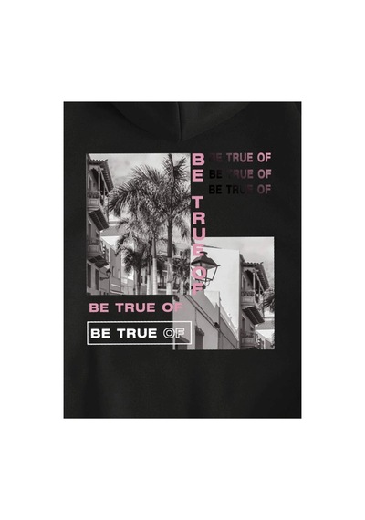 Tarzsokak Be True Renkli Oversize Kapüşonlu Sweatshirt Siyah