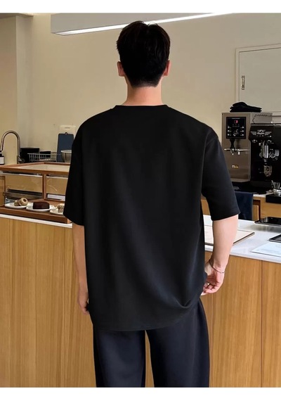 T-shirt - Baskılı Oversize Bisiklet Yaka Kısa Kol Beyaz Tişört Siyah