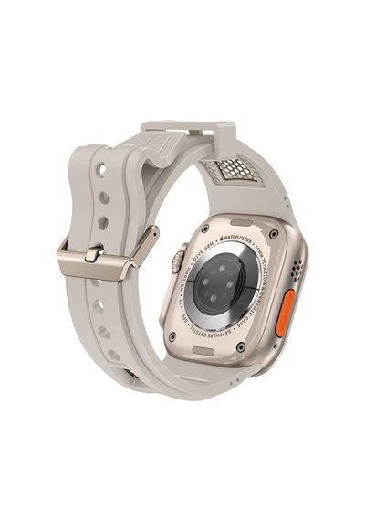 Apple Uyumlu Watch  Ultra 49mm Mkst Krd-117 Hava Alabilen Delikli Metal Süslemeli Desenli Silikon Kordon-tit