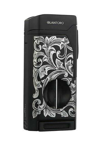 Quantoro Dört Torch Pürmüz V-kesici/delicili Siyah Desenli Metal Puro Çakmağı - Trz1136