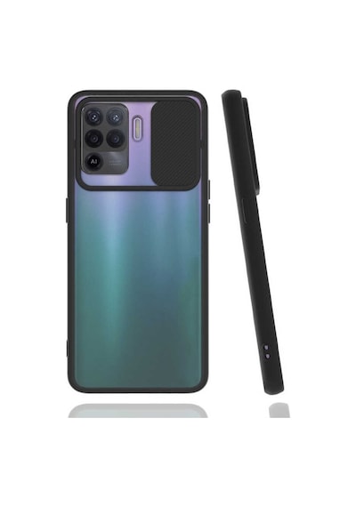 Noktaks - Oppo Uyumlu Oppo Reno 5 Lite - Kılıf Slayt Sürgülü Arkası Buzlu Lensi Kapak - Siyah