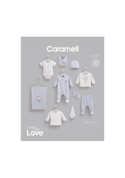 Caramell Pamuk Moving Cars 10'lu Set 0-3 Ay 50-56 Cm Mavi Crml.ze2178.mav