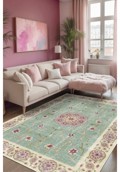 Ayrex Desenli Şönil Pamuk Tabanlı Yıkanabilir Kaymaz Antibakteriyel Salon Halısı 80x300 Diğer