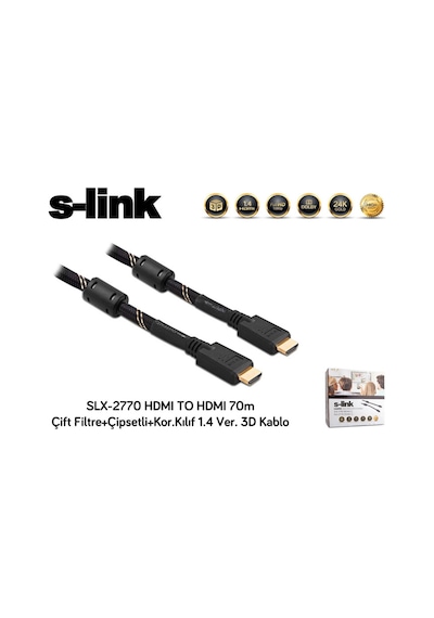 S-link Slx-2770 Hdmı To Hdmı 70m Çift Filtre+çipsetli+kor.kılıf 1.4 Ver. 3d Kablo Kdo