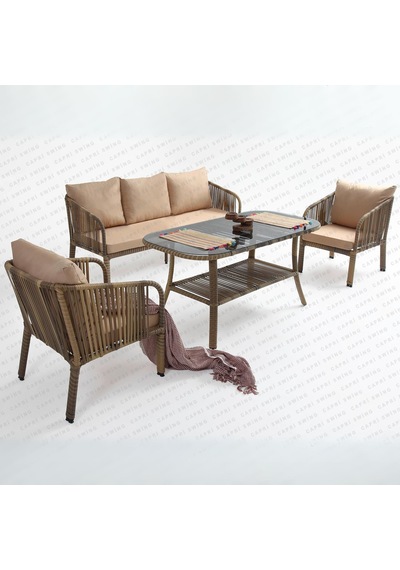 Capri Swing Artemis Üçlü Rattan Balkon Bahçe Takımı Açık Kahve