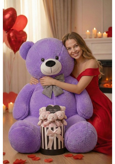 Kadınlar Günü Ne Özel: 90 Cm Peluş Ayı & Aynalı Mesajlı Pembe Silindir Ayıcık Buketi Romantik Sevgiliye Hediye Buket