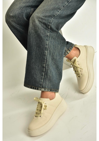 Fox Shoes T274148309 Bej Kalın Tabanlı Bağcıklı Spor Ayakkabı Sneakers Bej
