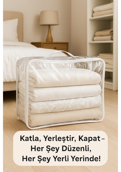 5'li Set Mor Şeffaf Kapaklı Hurç 28x32x15 Cm Orta Boy Dolap İçi Kıyafet Ve Havlu Düzenleyici Beyaz