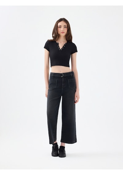 Crop Wide Leg Regular Fit Kadın Pantolon Denim