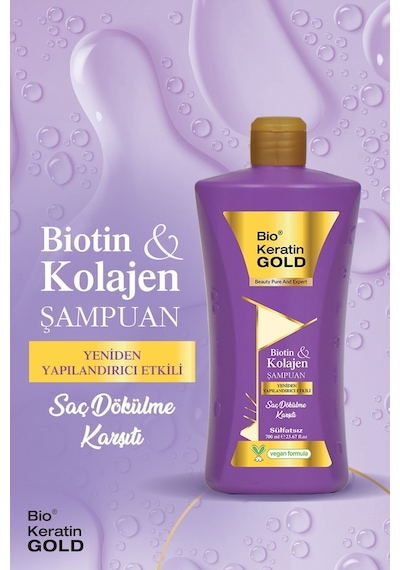 Bio Keratin Gold Biotin & Kolajen Yeniden Yapılandırıcı Etkili Tuzsuz Şampuan 700 ML