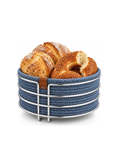 Parlak Silver Yuvarlak Ekmek Sepeti, Ekmeklik Sunum Sepeti, Turkuaz Makrome Çok Amaçlı Paslanmaz Metal Çok Renkli