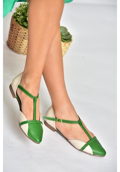 Fox Shoes B726881809 Günlük Kadın Babet Yeşil - Ten Rengi