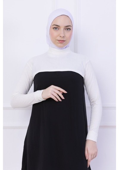 Loggia Balıkçı Yaka Boyunluklu Kolluk Ekru - Likralı Dik Yakalı Kadın Body Tesettür Crop Bolero Ekru