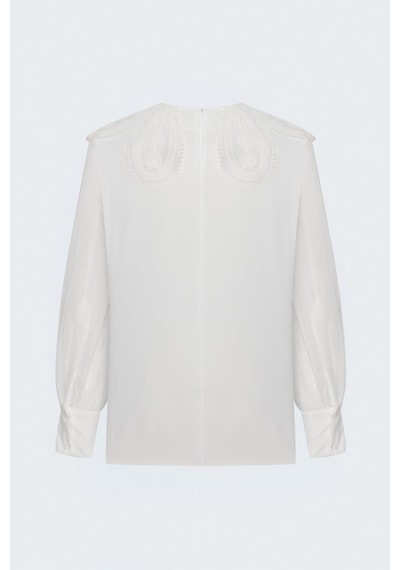 Sateen Yaka Detaylı Bluz - Ekru-137866