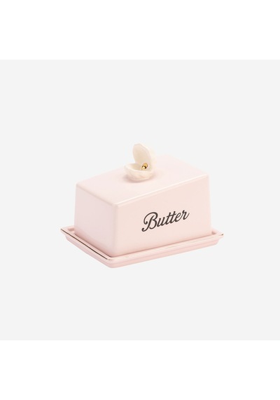 Deniz Kabuğu Kulplu Pembe Stoneware Tereyağlık 15x11x11 Cm