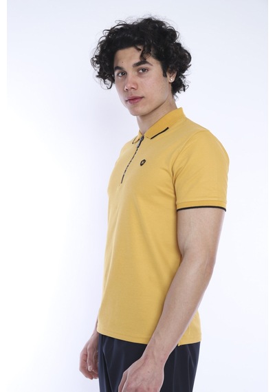 Escetic Erkek Spor Hardal Polo Yaka Slim Fit T-Shirt-3348 Hardal