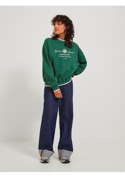 Jjxx Bisiklet Yaka Rahat Kesim Baskılı Yeşil Kadın Sweatshirt 12246744 Yeşil
