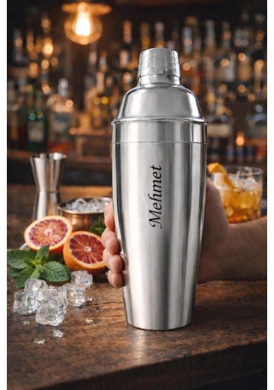 Kişiye İsme Özel Büyük Boy Shaker Kokteyl Hazırlama Kabı Kokteyl Karıştırıcı Full Çelik 750 Ml