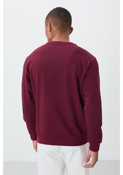 Tommy Life Erguvan Yazı Nakışlı O Yaka Rahat Form İçi Polarlı Erkek Sweatshirt - 88020 Mor