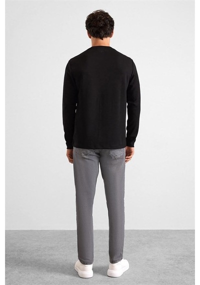 Süvari Siyah Regular Düz Baskısız İnterlok Bisiklet Yaka Cepsiz Düz Sweatshirt Ssw2013700035-s09