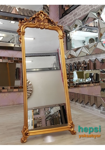 Vintage Madam Model Altın Renk Varaklı Ayaklı Boy Aynası Altın
