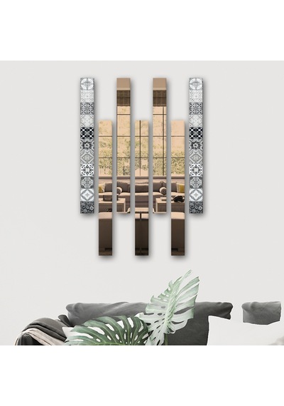 Decorita Dekor Camı|Karakalem Çizim Cam ve Bronz Ayna|7'li Takım Karakalem Çizim