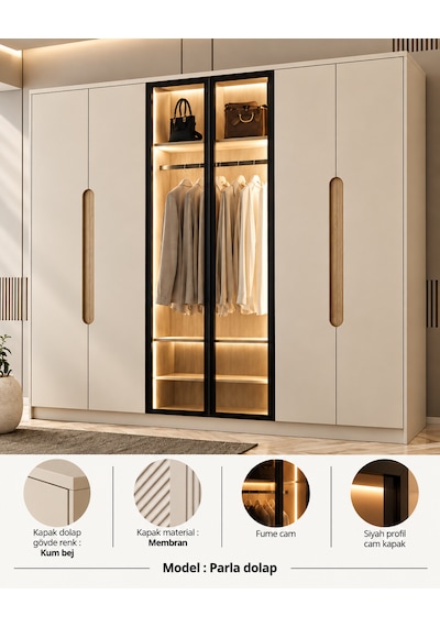 Free Home Parla Kum Beji Mdf Gardırop Elbise Dolabı 240x218x57 Kumbeji