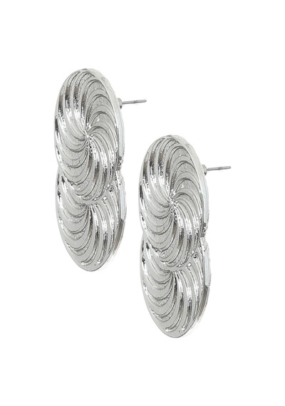 Kadın Lak Gümüş Renk Kaplama Çivili Model Spiral Baskılı Tasarım Küpe Gümüş