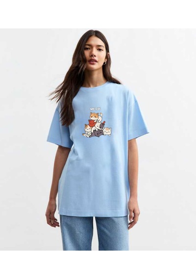 Uyguntarz Unisex Meow Baskılı Tasarım Tshirt Bebe Mavisi
