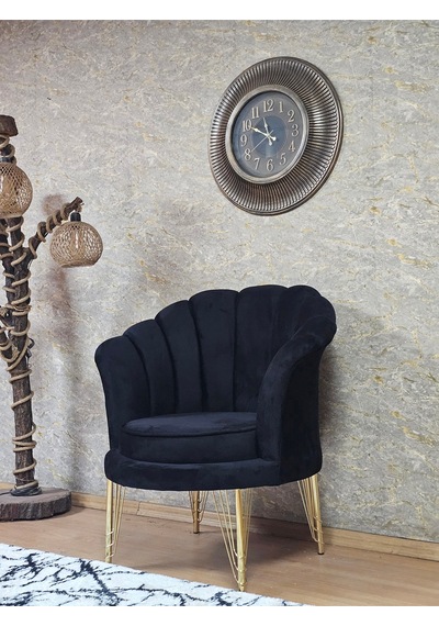 Zafir Tekli İstiridye Gold Kaplama Telli Ayak Çay Seti Koltuk Tekli Berjer , Balkon, Salon, Ofis Siyah