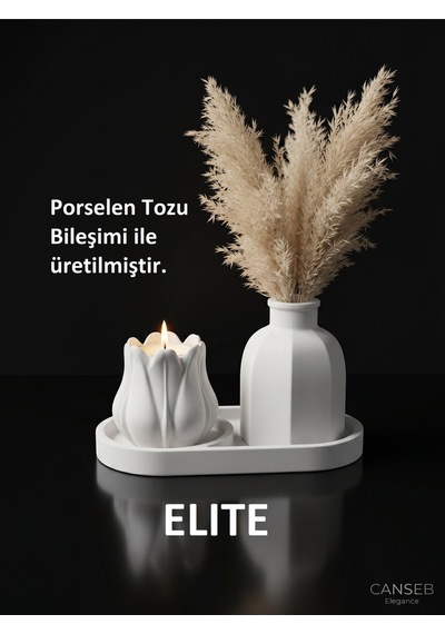 Üçlü Mumluk & Pampas Vazosu Dekoratif Obje Seti Tealight Mum Hediye 32767054