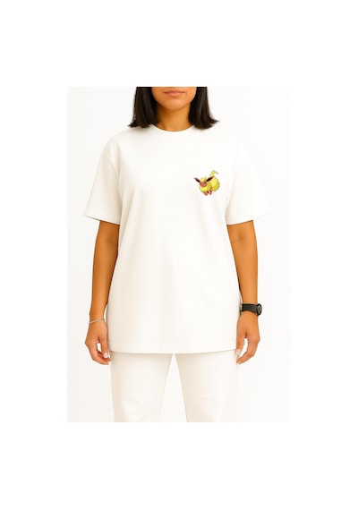 Bahriyeli Collection Oversize Flareon Cep Baskılı Unisex T-shirt Beyaz