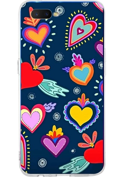 Oppo Rx17 Neo İle Uyumlu 1mm Slim Fit Retro Renkler 3 Baskılı Şeffaf Kılıf Şeffaf