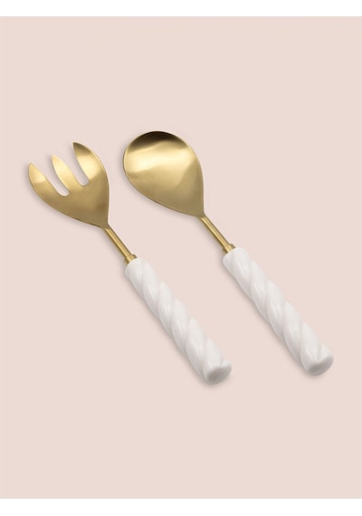 The Mia Ckb0273 Column Salata Servis Takımı 2 Parça Gold Altın - Beyaz