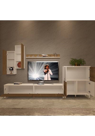 Decoraktiv Eko 6 Mdf Std Gold Tv Ünitesi Tv Sehpası - Beyaz Pera Beyaz - Meşe