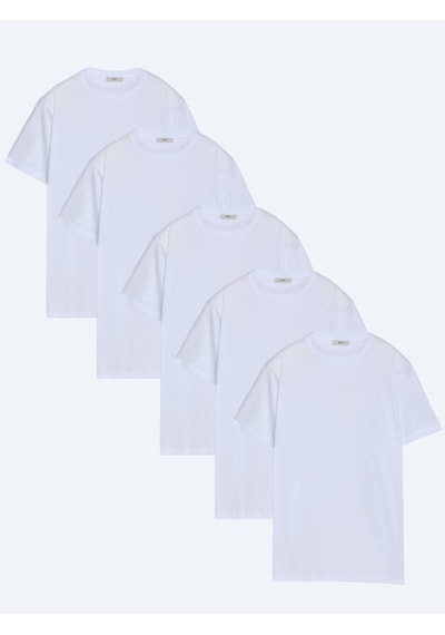 Kip Beyaz 5li Düz %100 Pamuk T-shirt Çok Renkli