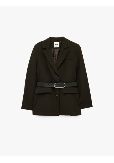 Koton Düğmeli Cepli Geniş Yaka Kemer Detaylı Blazer Ceket Kahverengi 6sak50137uw Kahve