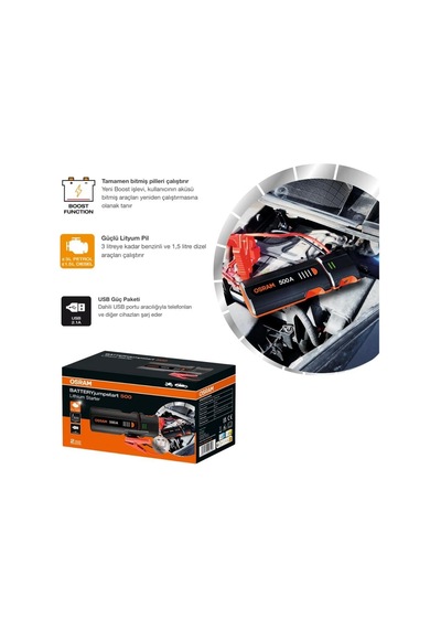 Osram 12v Akü Takviye Cihazı Booster 500a Usb-c 2.4 A Usb-a 2.4 A Powerbank Led Işık