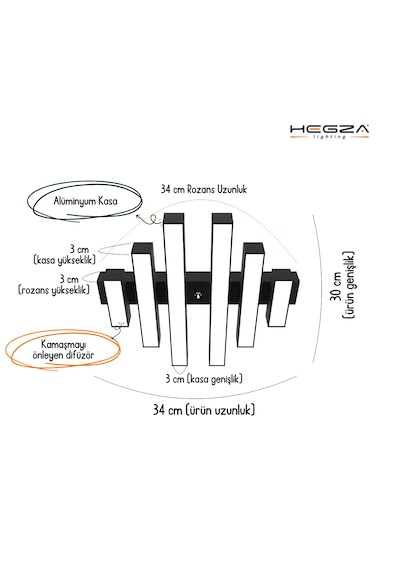 Parrilla Siyah Kasa, Beyaz Işık Modern Plafonyer Led Avize Siyah