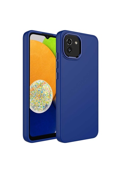 Samsung Uyumlu Galaxy A03 Kılıf Metal Çerçeve ve Buton Tasarımlı Silikon Zore Luna Kapak-Lacivert Lacivert