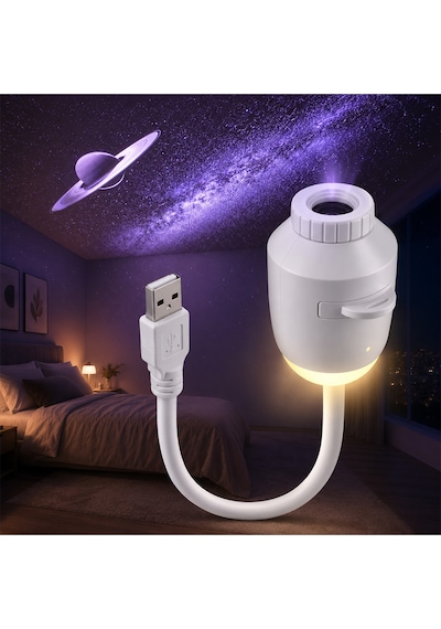 Usb Galaksi Projektör 2 Si 1 Arada Led Gece Lambası 360 Ayarlanabilir 3 Değiştirilebilir Filmli Çok Renkli